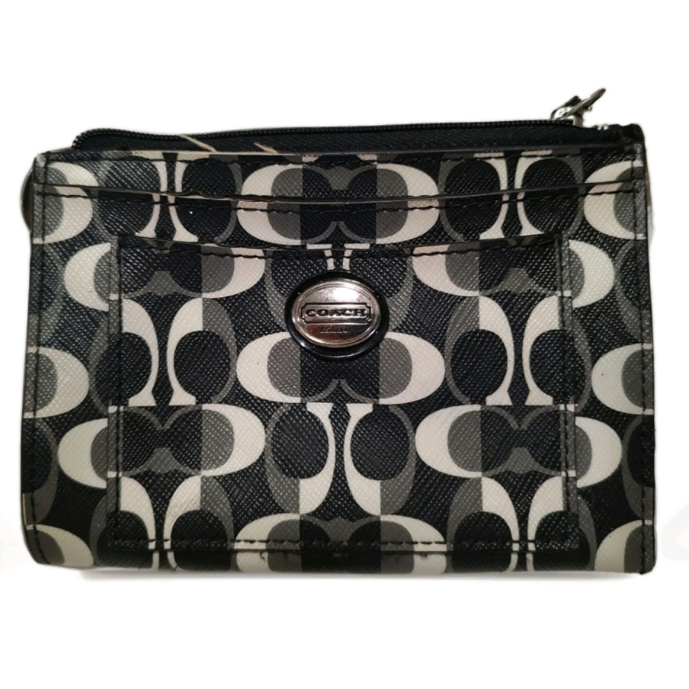 COACH Peyton Dream C Medium Skinny Small Wallet Black & White w/Key Ring - Picture 6 of 7